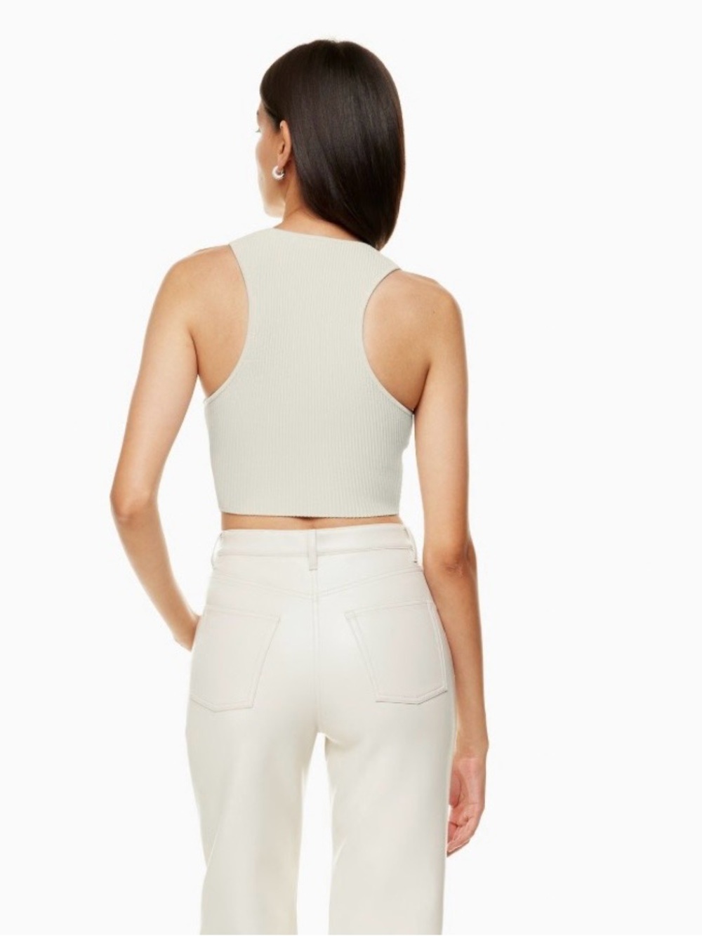 Aritzia BABATON Sculpt Knit Racer Cropped Tank Cree Neck Cream Color Small - Picture 9 of 11